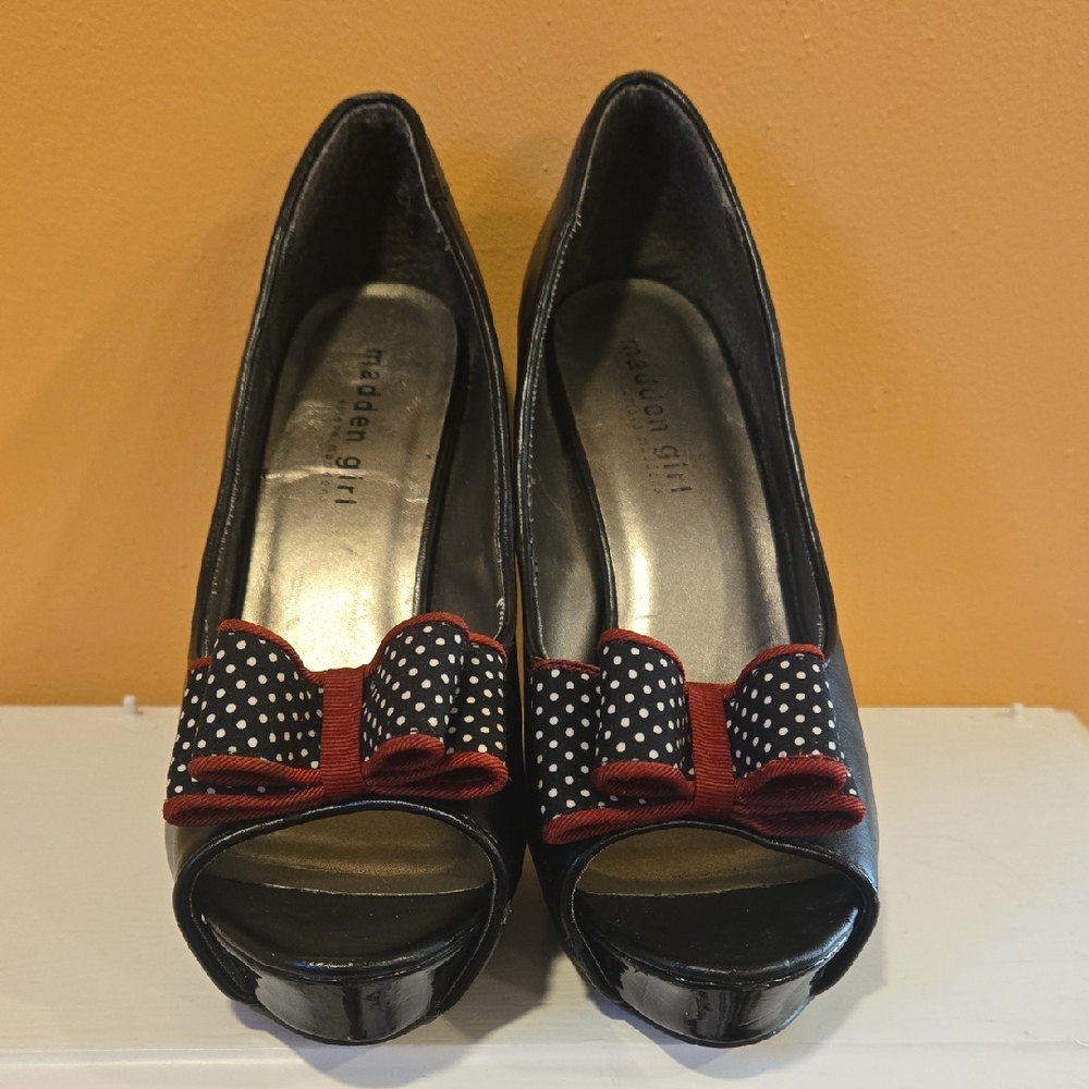 Madden Girl Black and Red Peep Toe Heels